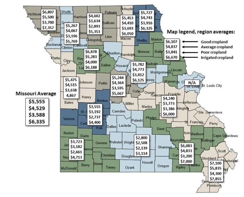 Current Missouri Land Ownership Maps Missouri Land Values Update Peoples Company